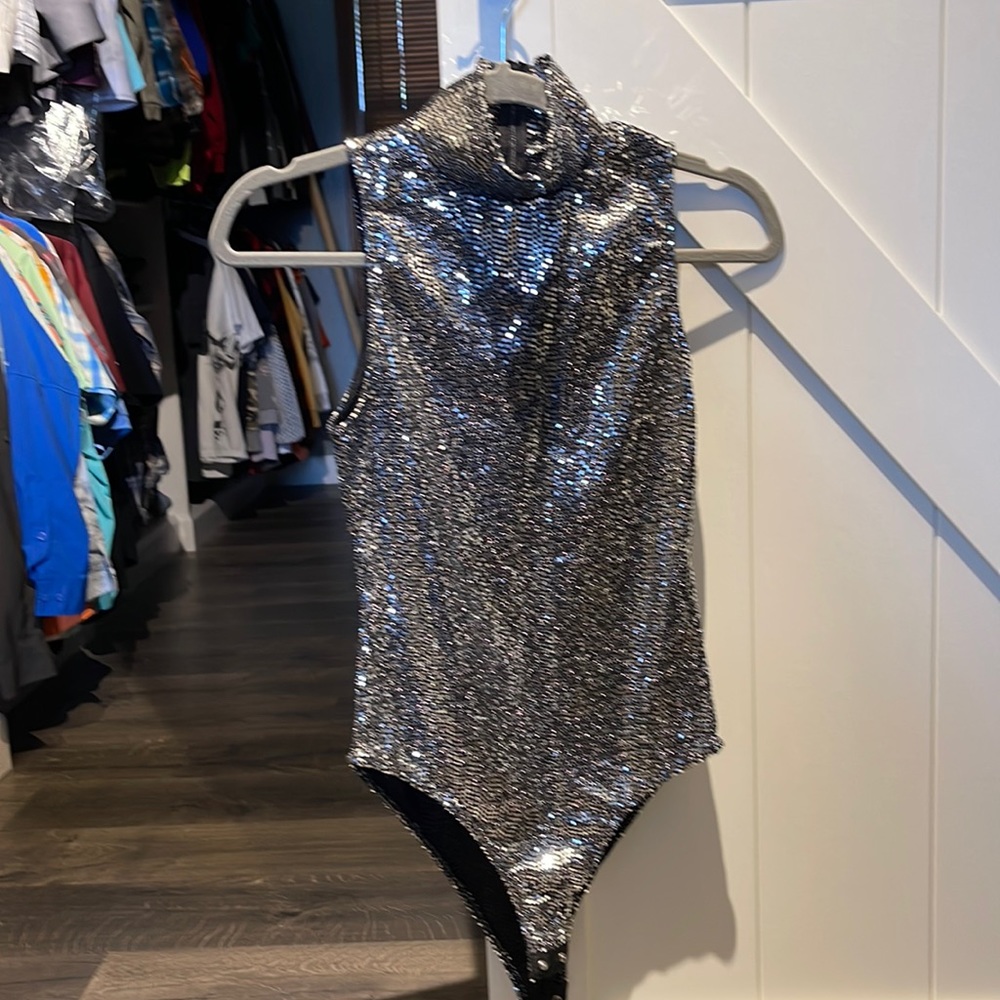 Prize Possession Sequin Bodysuit, size small.